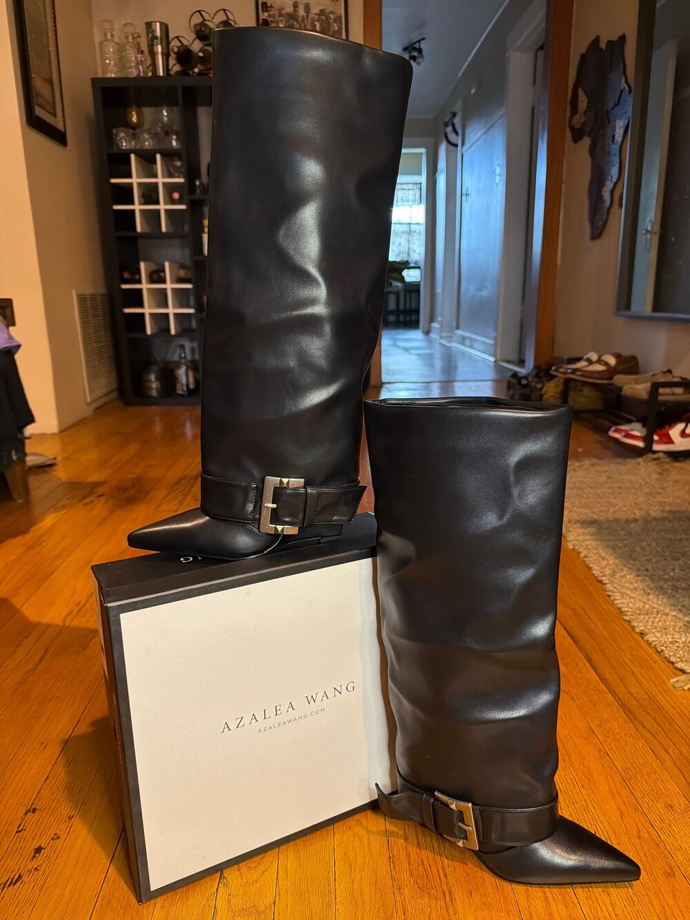 Azalea Wang Black Knee High Boots with Buckle Strap